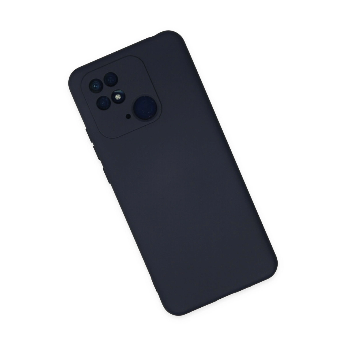 Dört kamera lensli ve flaşlı koyu mavi telefon kılıfı.