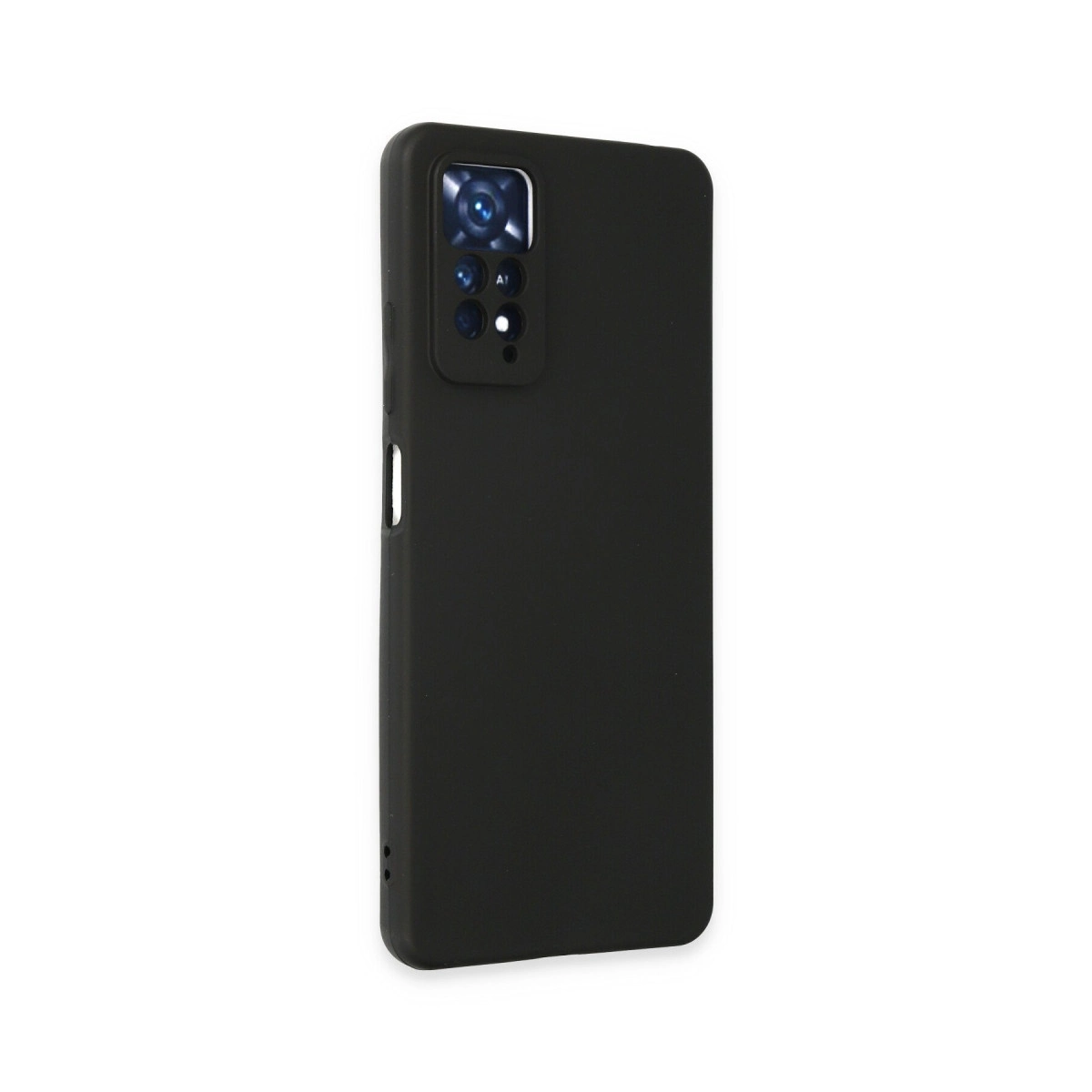 Beyaz arka plan üzerinde kamera modüllü siyah telefon kılıfı.