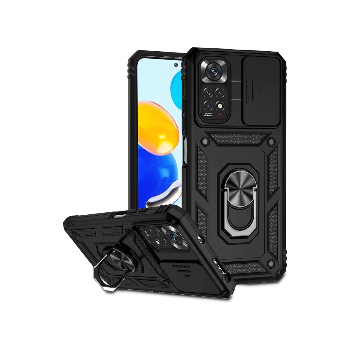 NEWFACE Xiaomi Redmi Note 11 Pro Uyumlu Pars Lens Yüzüklü Silikon Telefon Kılıfı Siyah