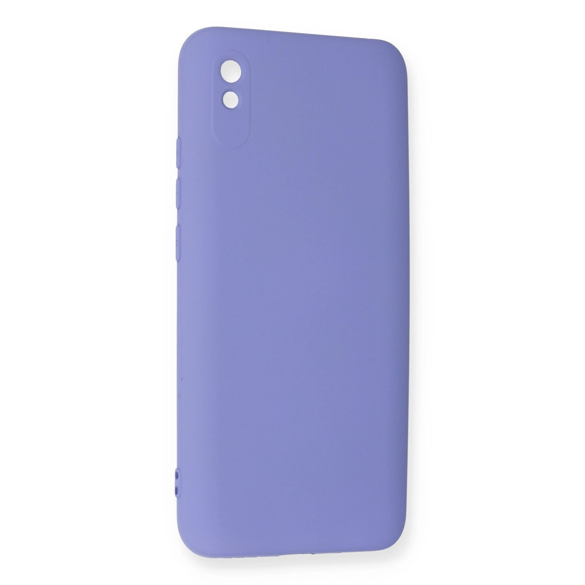 Kamera ve düğmeler için kesikleri olan mor telefon kılıfı.