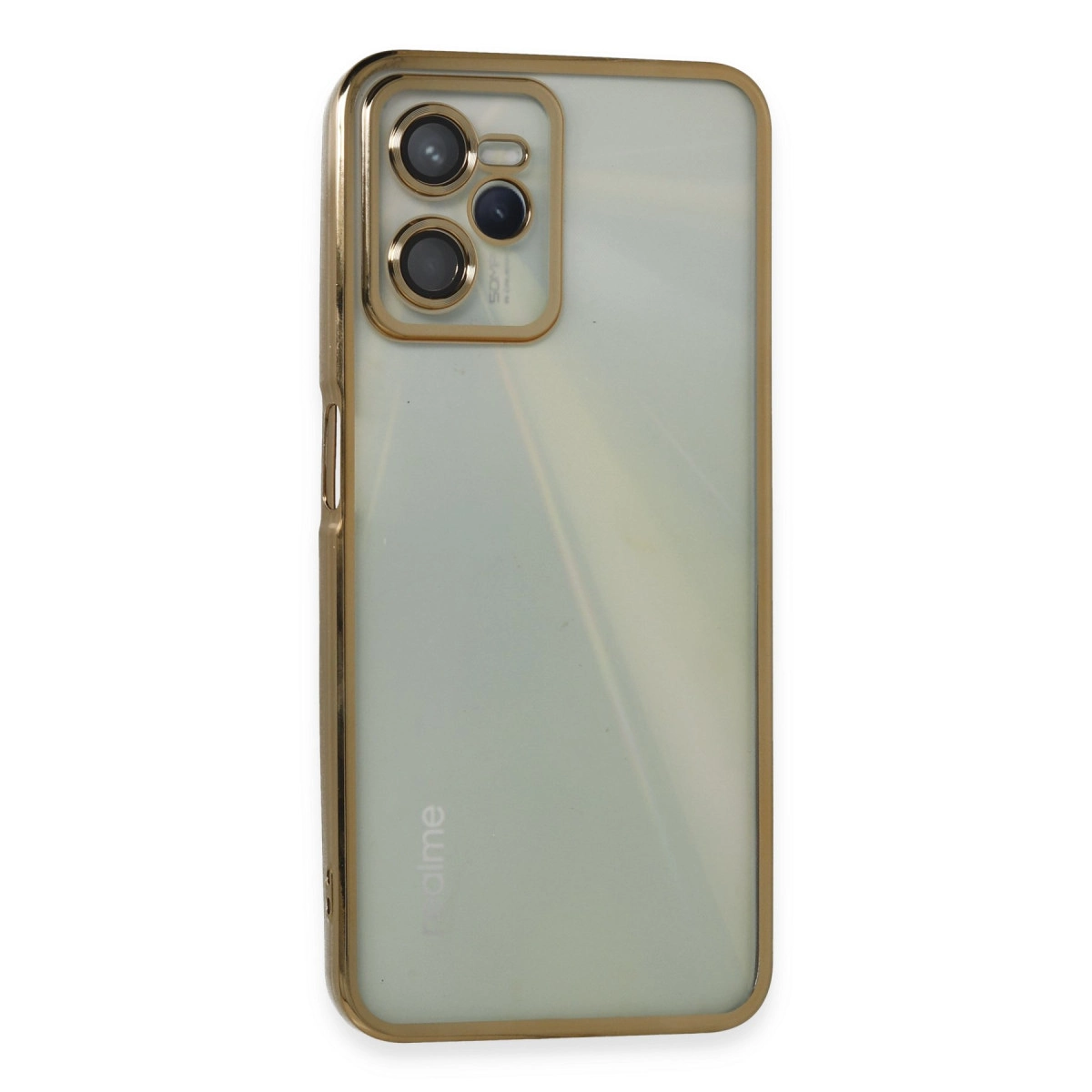 NEWFACE Realme C35 Uyumlu  Kamera Korumalı Lensli Silikon Telefon Kılıfı Gold