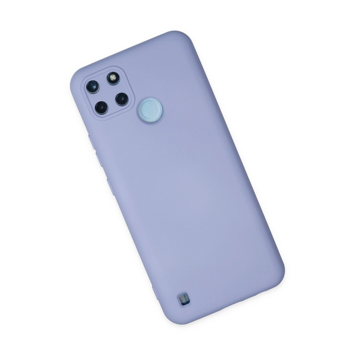 Dörtlü kamera ve parmak izi sensörlü açık mor telefon kılıfı.