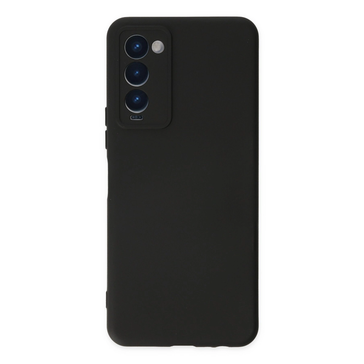 Üç kamera lensli ve flaşlı siyah telefon kılıfı.