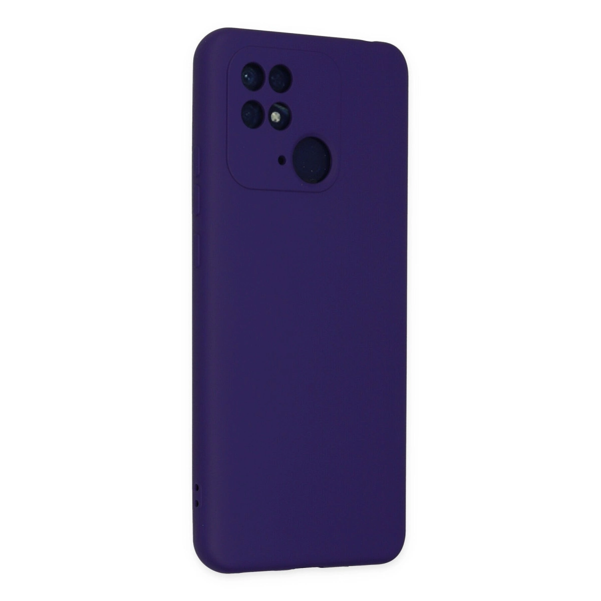 Kamera modülü ve flaşlı koyu mor telefon kılıfı.