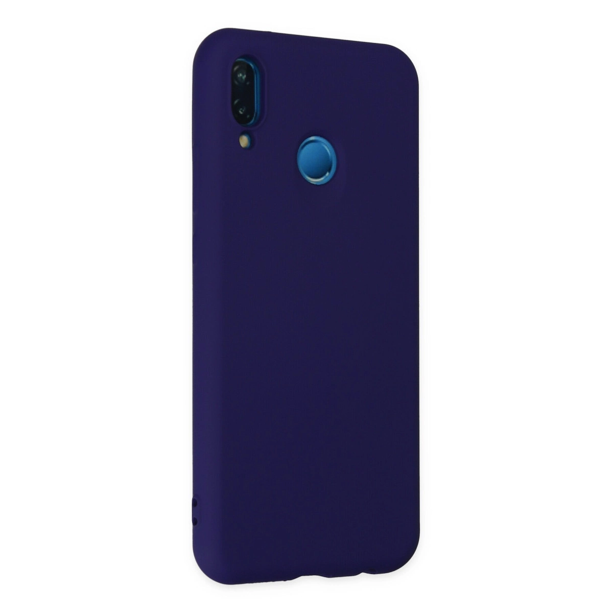 Kamera kesimli, parmak izi sensörlü lacivert telefon kılıfı.