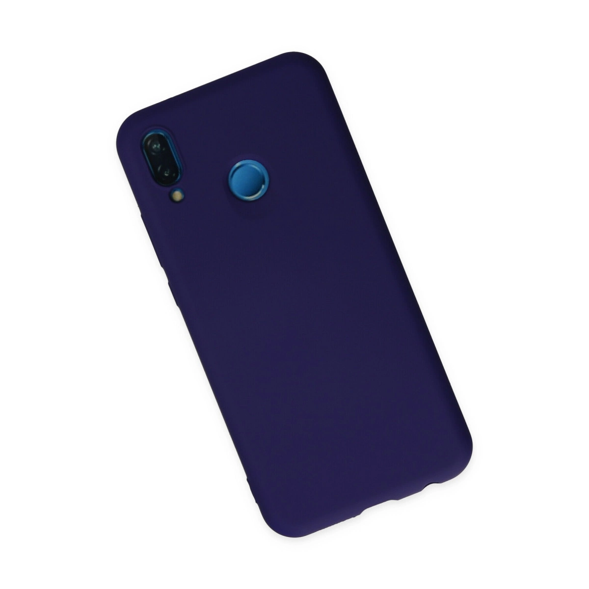 Kamera hizalamalı ve parmak izi sensörlü lacivert telefon kılıfı.