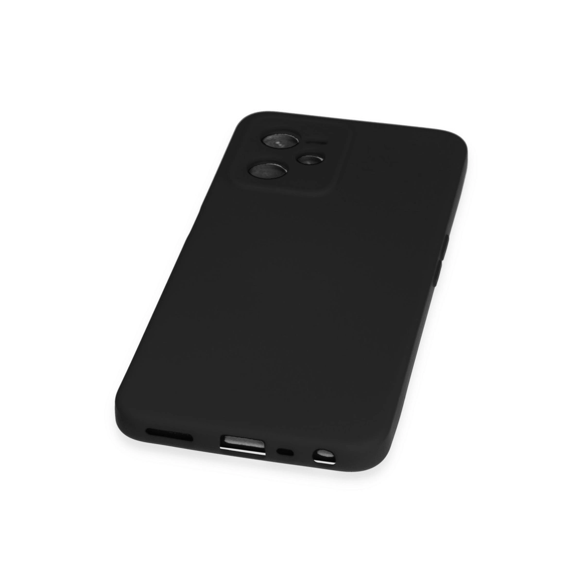 Beyaz arka plan üzerinde kamera lensleri ve şarj portu bulunan siyah akıllı telefon.