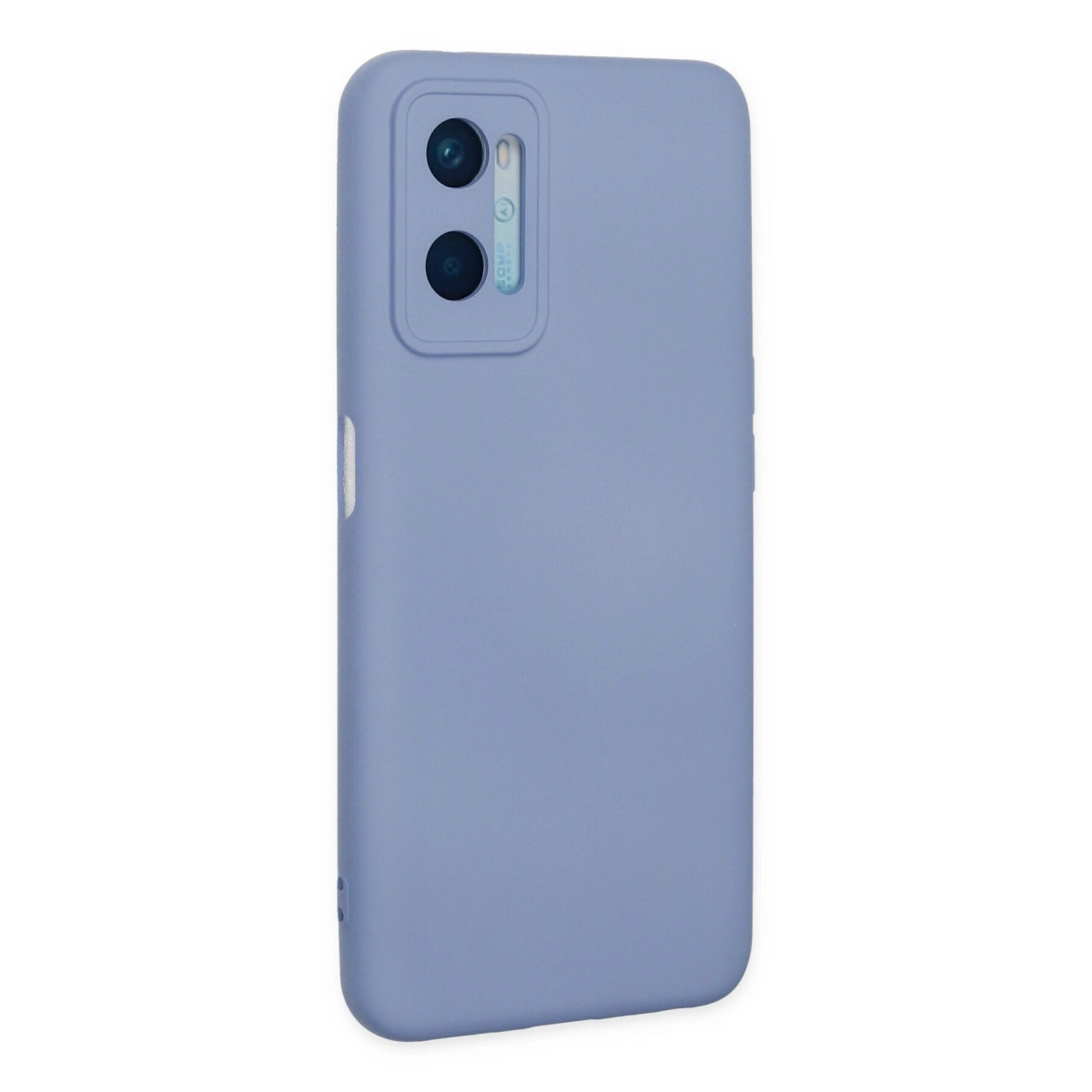 Arkada iki kamera ve flaş bulunan açık mavi telefon kılıfı.