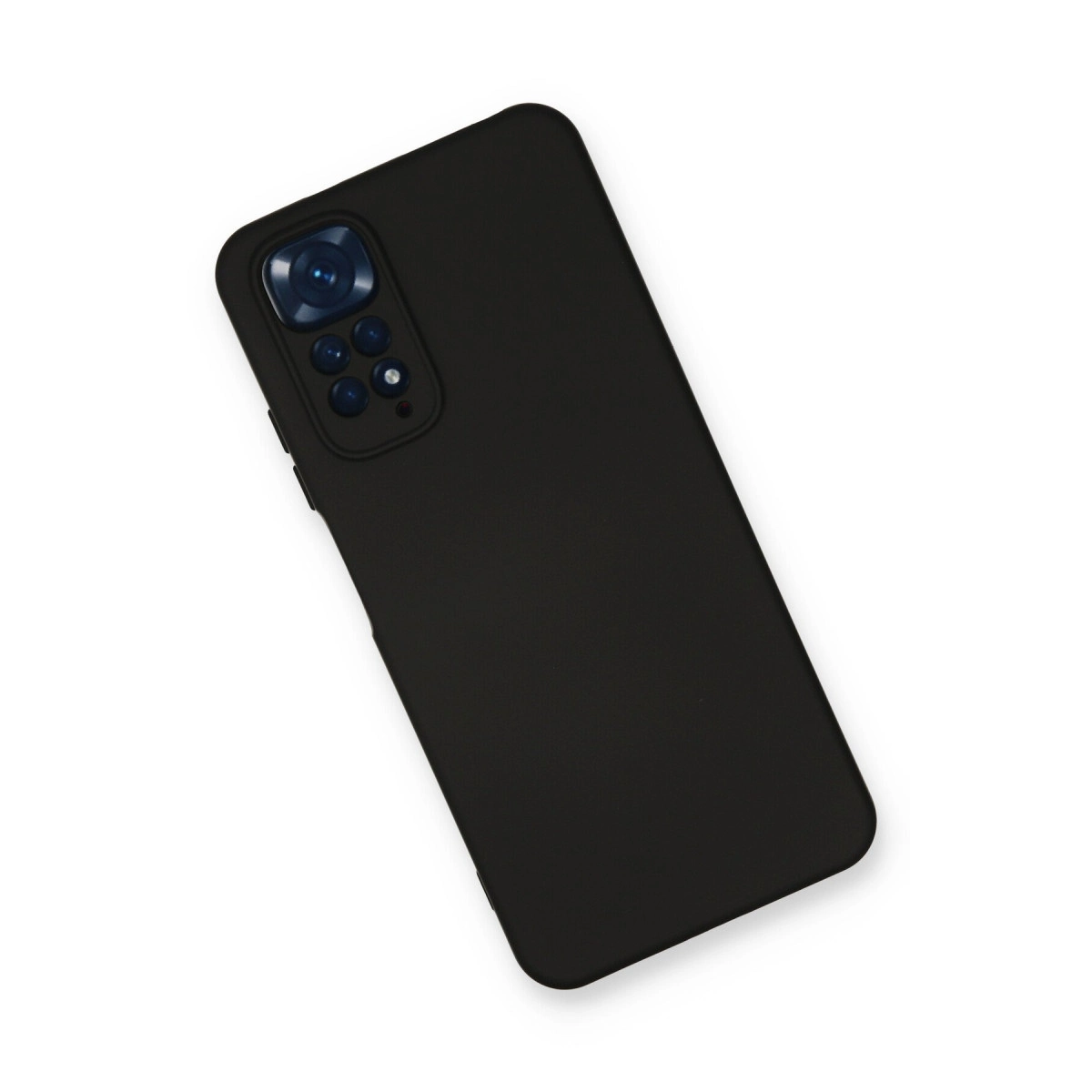 Dört lensli kamera modülüne sahip siyah telefon kılıfı.