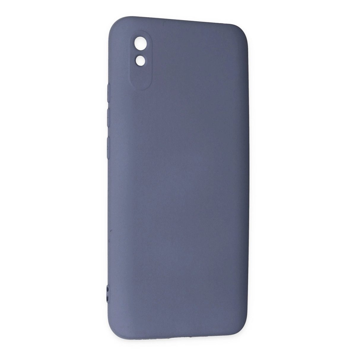 Yan düğmeli ve iki kamera delikli gri-mavi telefon kılıfı.