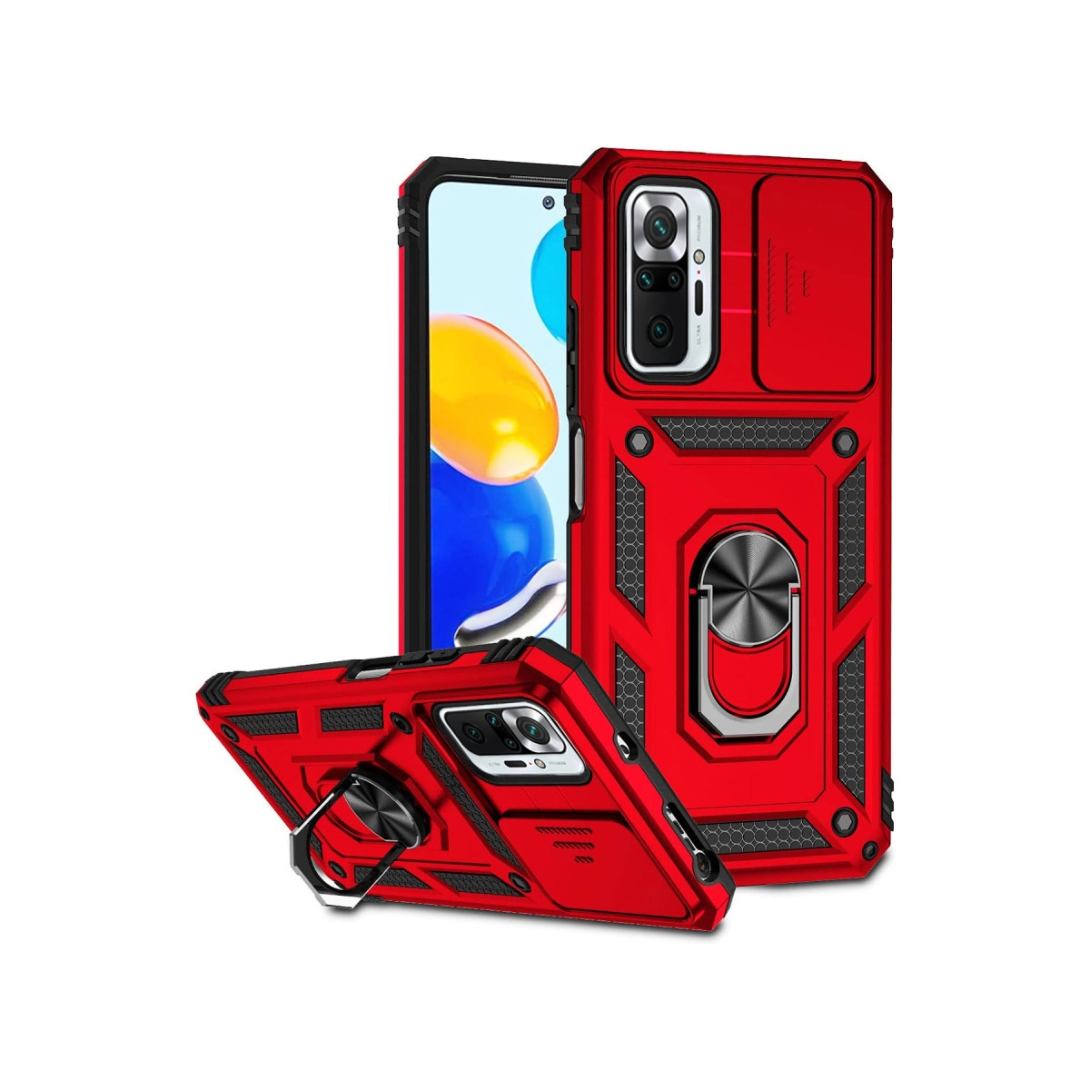 NEWFACE Xiaomi Redmi Note 10 Pro Uyumlu Pars Lens Yüzüklü Silikon Telefon Kılıfı Kırmızı