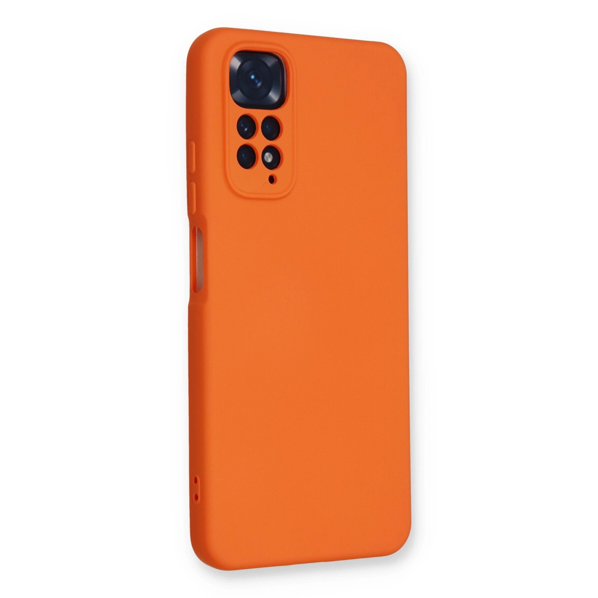 Arkada kare kamera modülü olan turuncu telefon kılıfı.