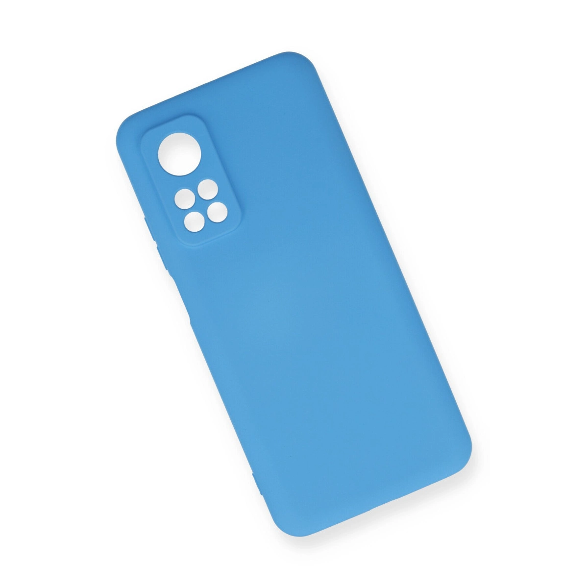 Kare kamera oyuntulu mavi telefon kılıfı.