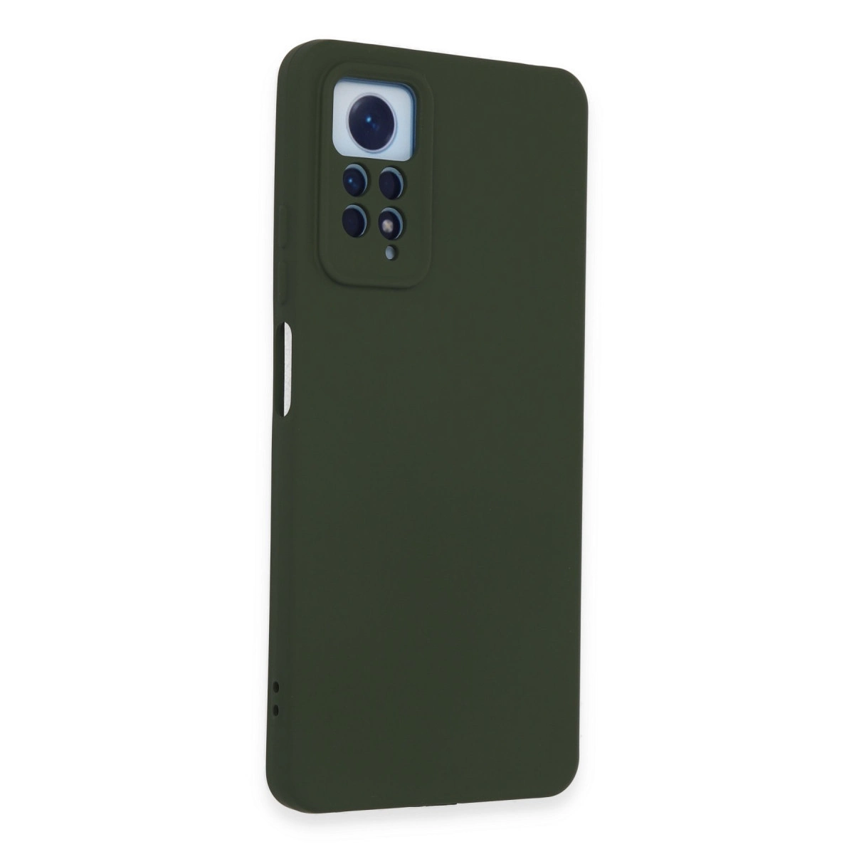 Dört lensli kamera modülüne sahip koyu yeşil telefon kılıfı.