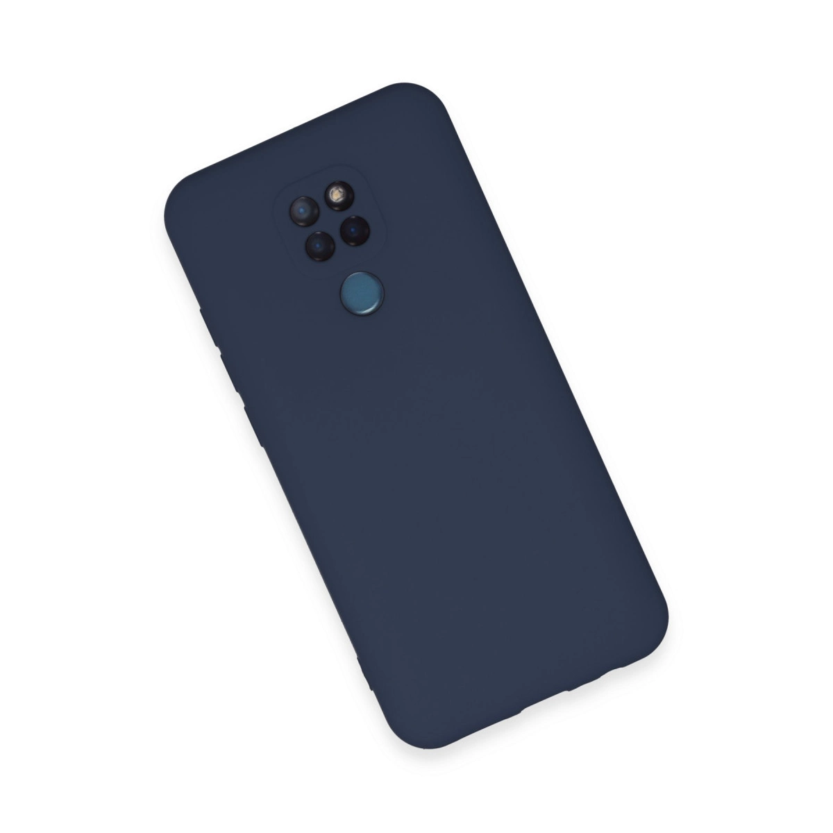 Dörtlü kamera ve parmak izi sensörlü lacivert telefon kılıfı.