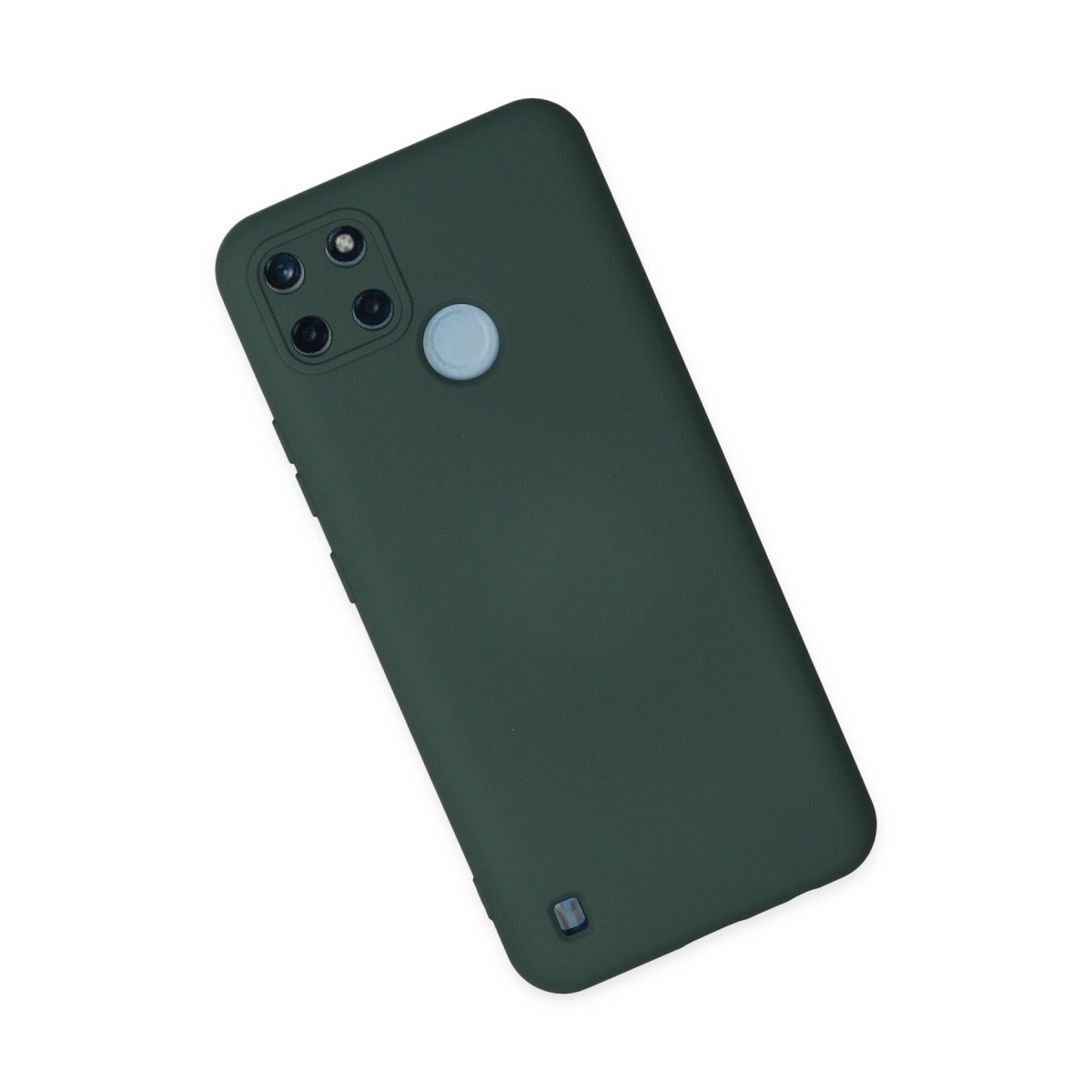 Dört kameralı ve parmak izi sensörlü koyu yeşil telefon kılıfı.