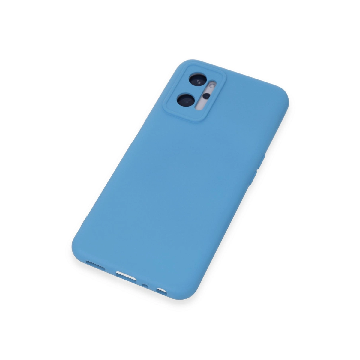 Kamera modülü kesimli mavi telefon kılıfı.