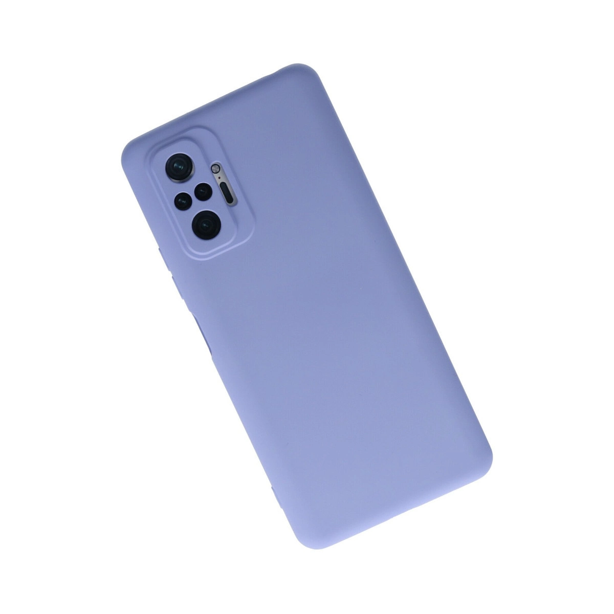 Arkada kamera modülü olan mor telefon kılıfı, beyaz zeminde izole edilmiş.
