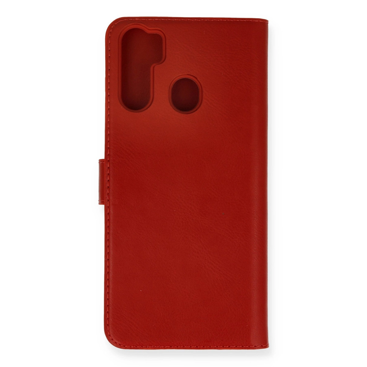 Kamera ve flaş için kesikli kırmızı telefon kılıfı.