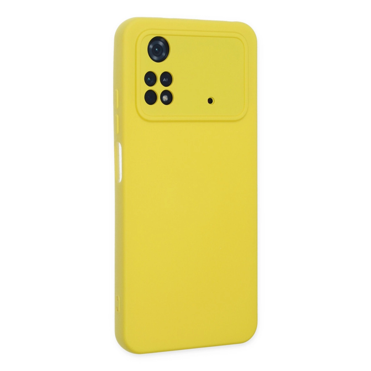 Arkada dikdörtgen kamera modülüne sahip sarı telefon kılıfı.
