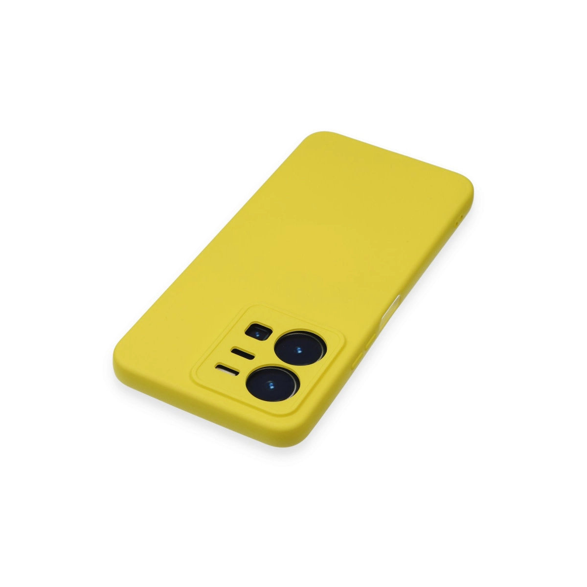 Kamera lensleri ve flaşlı sarı telefon kılıfı.