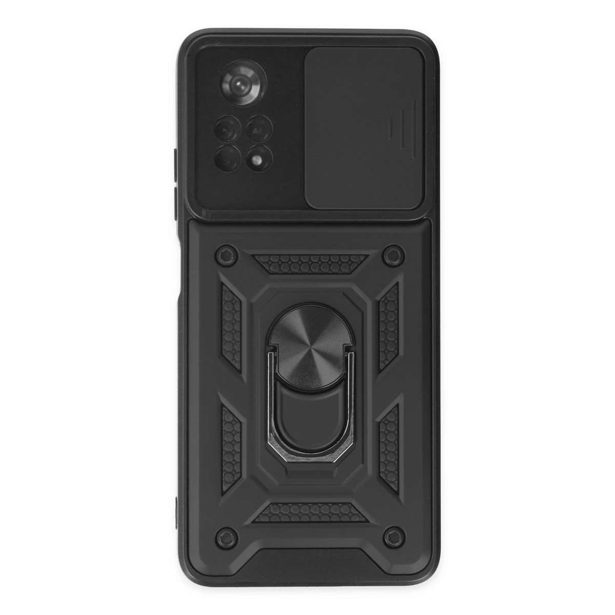NEWFACE Xiaomi Poco X4 Pro 5G Uyumlu Pars Lens Yüzüklü Silikon Telefon Kılıfı Siyah