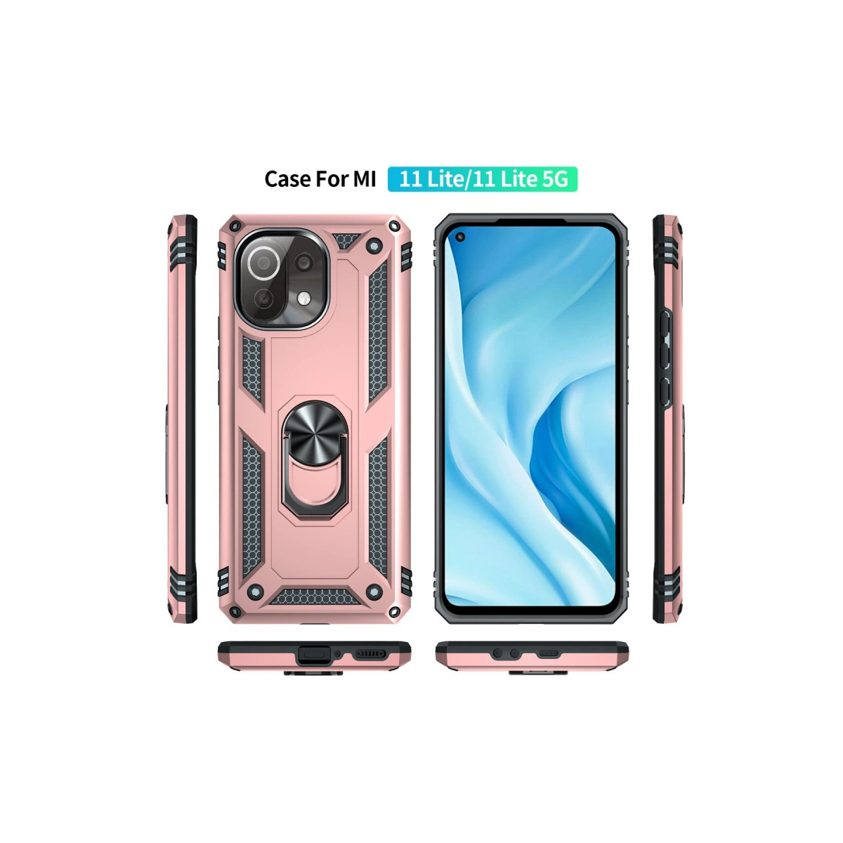 Halka tutuculu pembe telefon kılıfı ve telefon ekranı.
