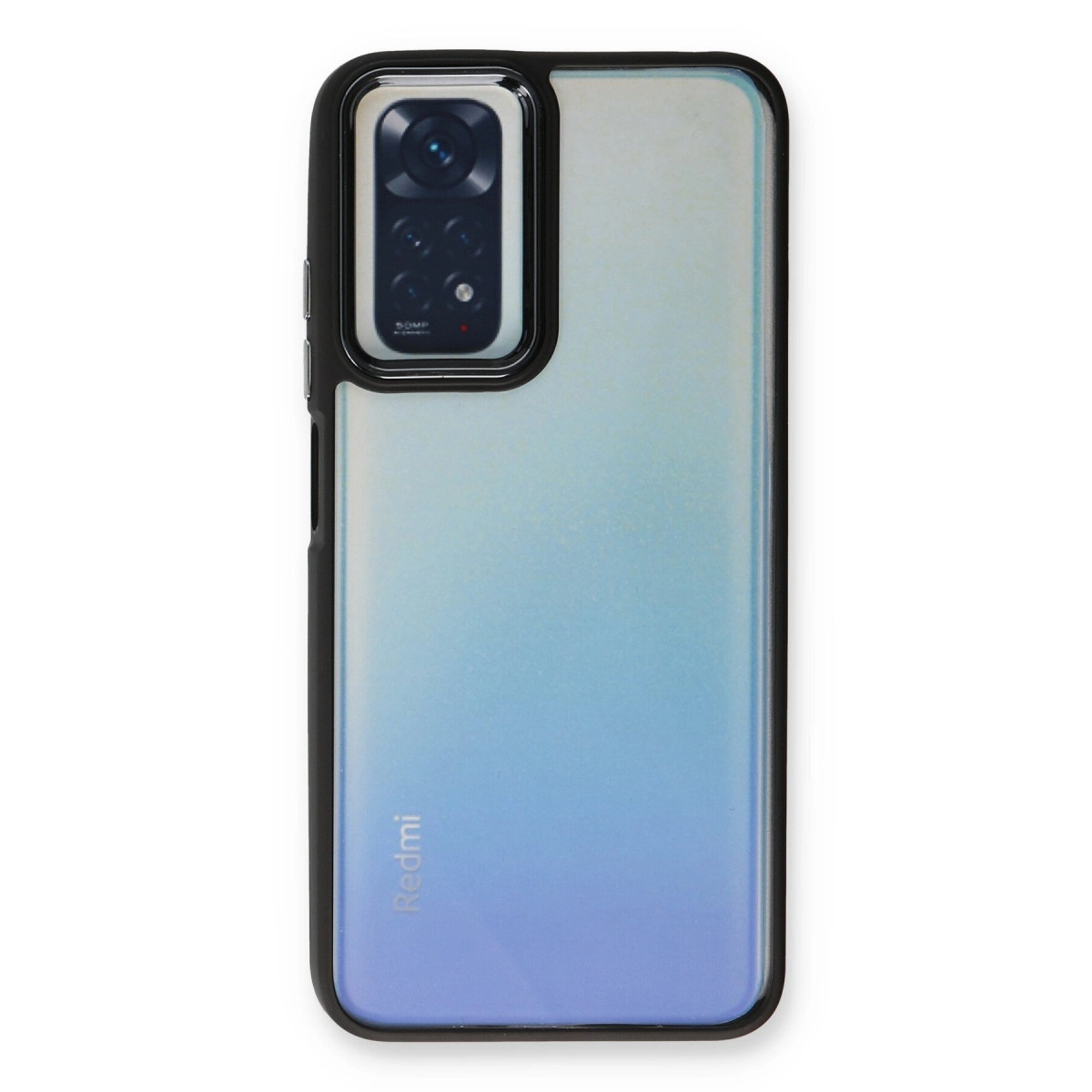 Dört kameralı akıllı telefonun arkası, mavi-mor gradyanlı.