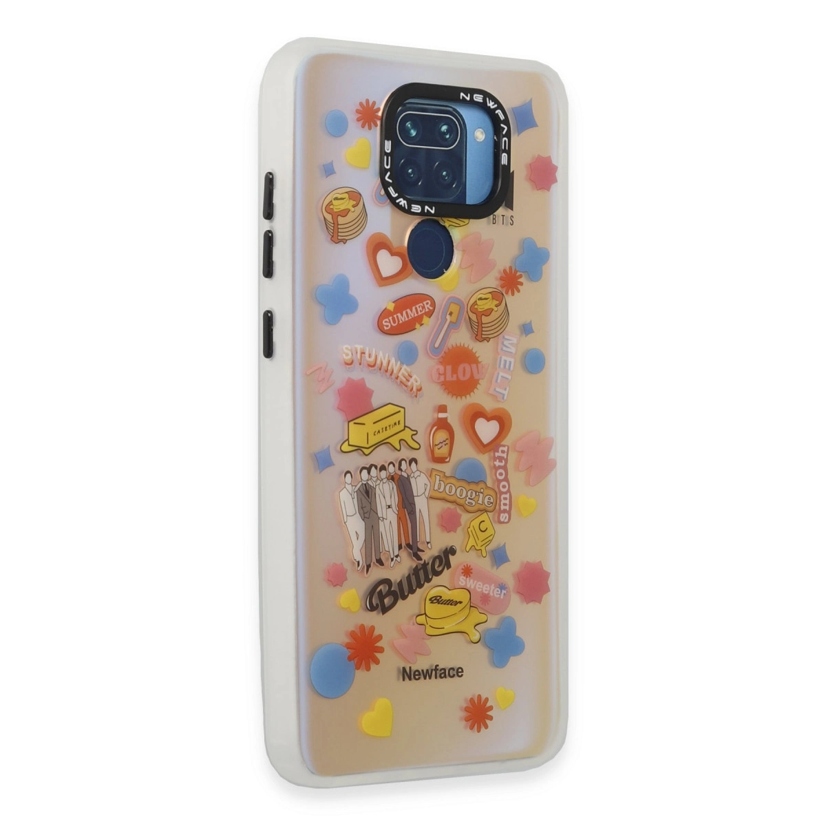 Çıkartmalı telefon kılıfı: BTS, Butter, Yaz, kalpler, çiçekler.