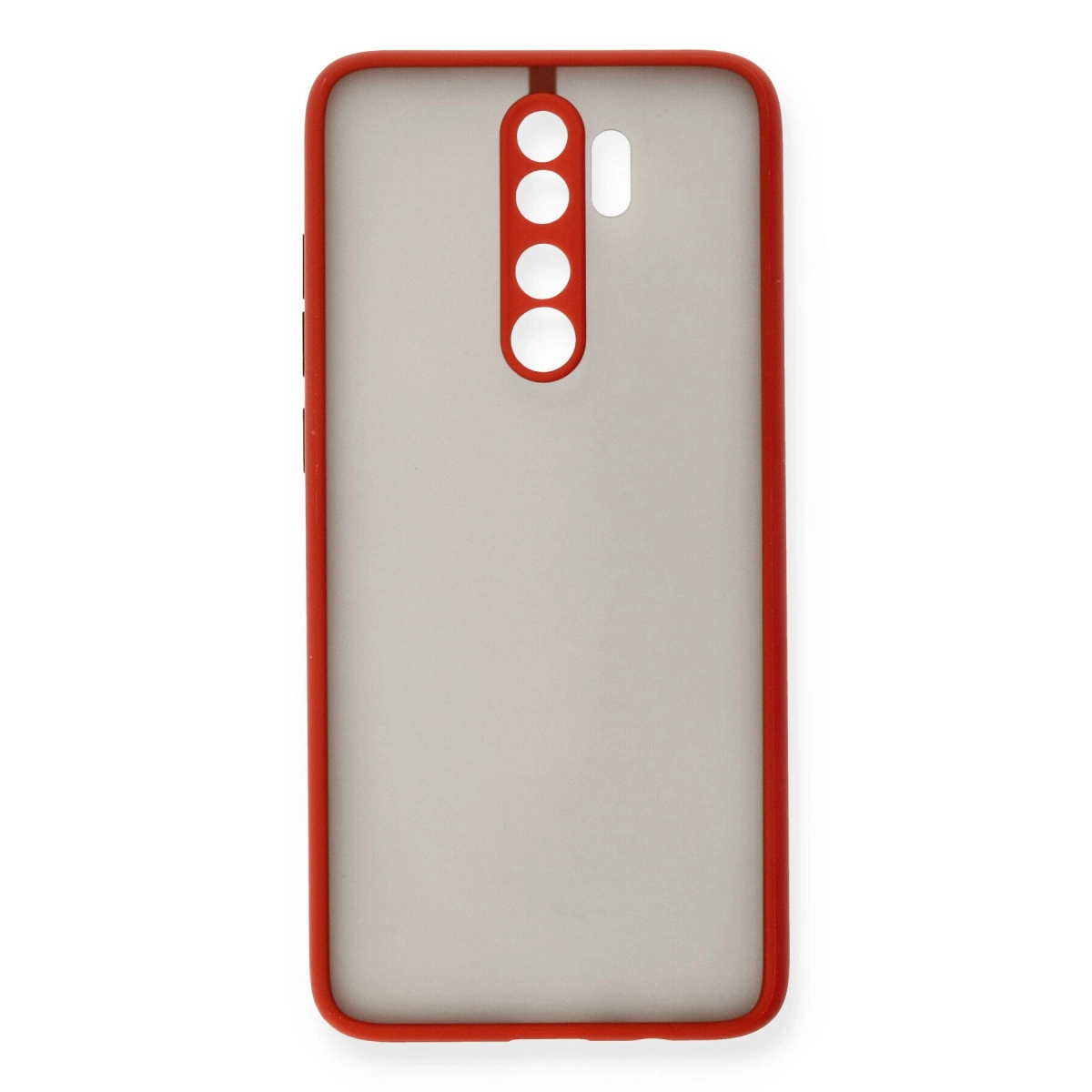Kamera ve flaş için kesikli kırmızı telefon kılıfı.