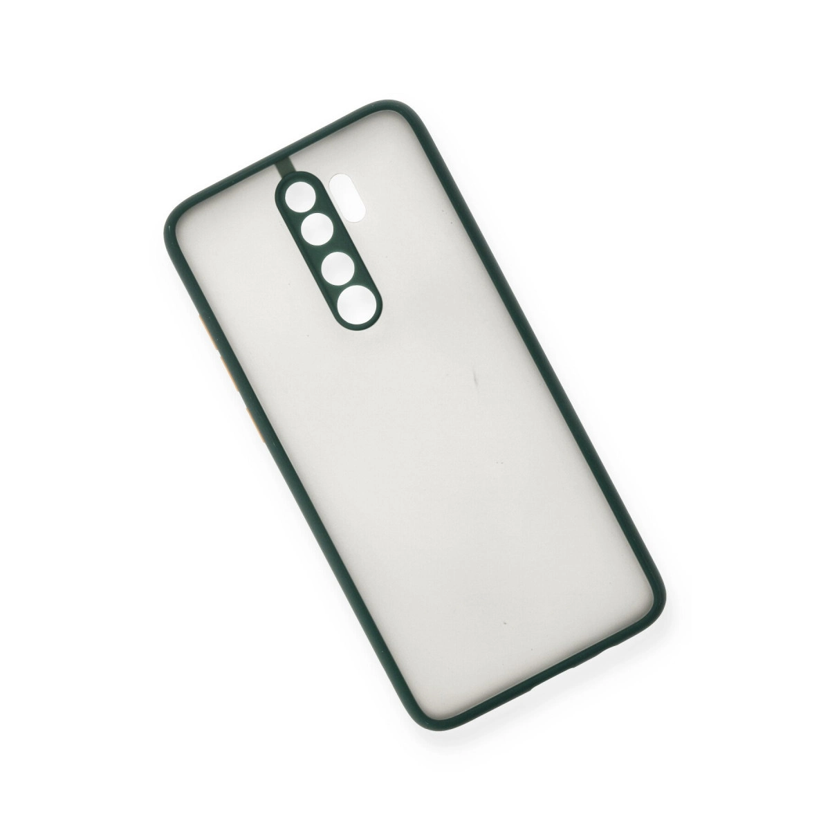 Koyu çerçeveli ve kamera kesimli şeffaf telefon kılıfı.