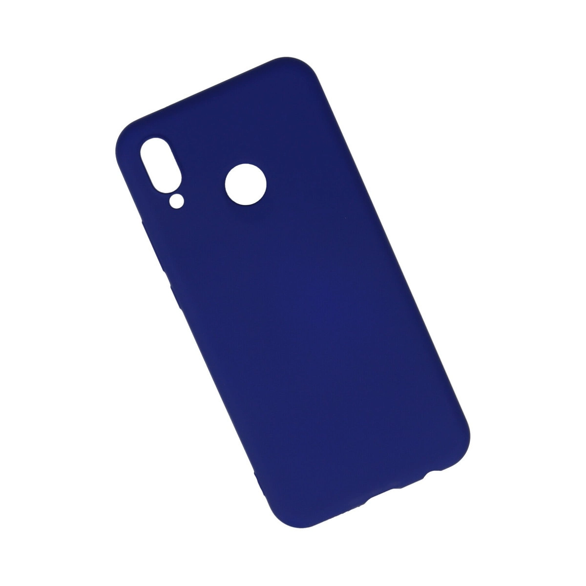 Koyu mavi telefon kılıfı, kamera ve parmak izi sensörü için kesikleri var.