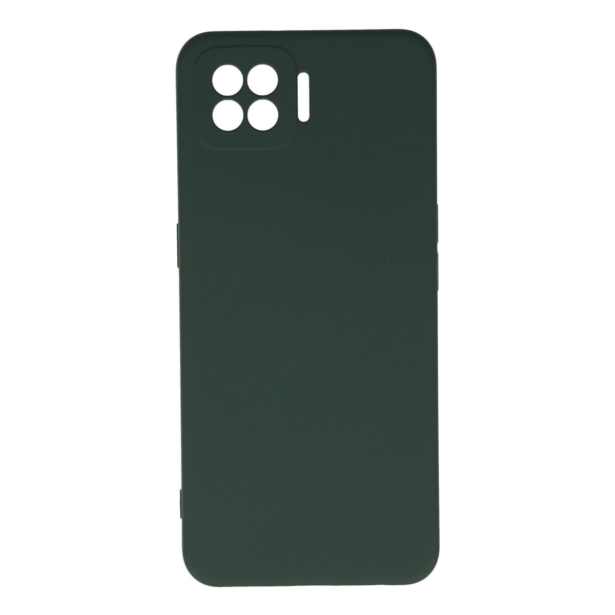Sol üstte dikdörtgen kamera kesimine sahip koyu yeşil telefon kılıfı.