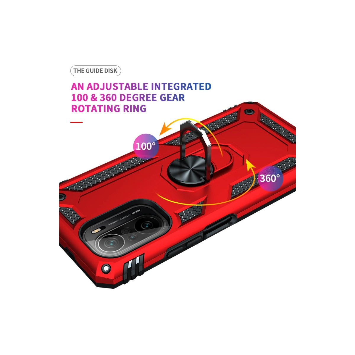 Ayarlanabilir 100 ve 360 derece döner halkalı kırmızı telefon kılıfı.