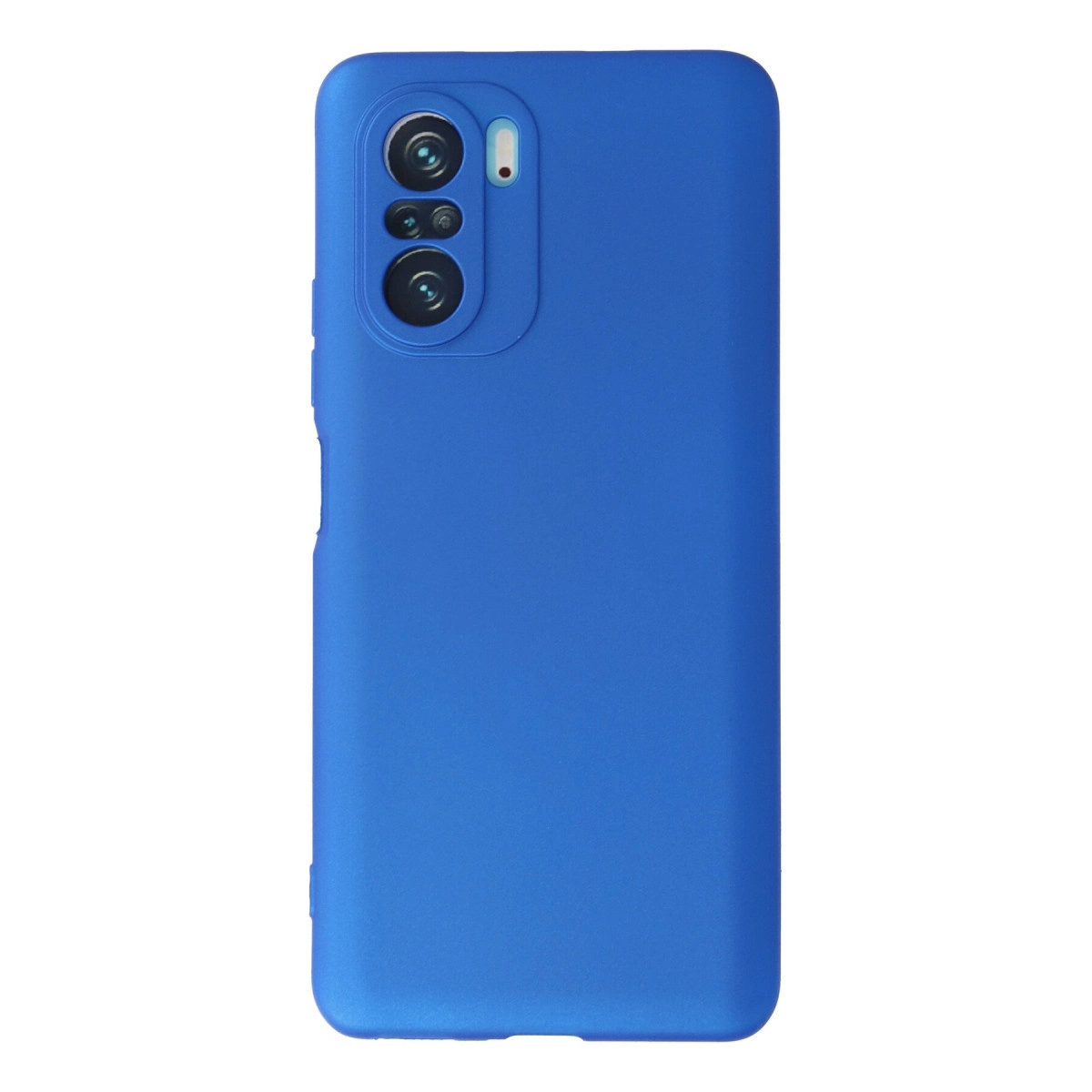 Üç lensli kamera çıkıntısına sahip mavi telefon kılıfı.