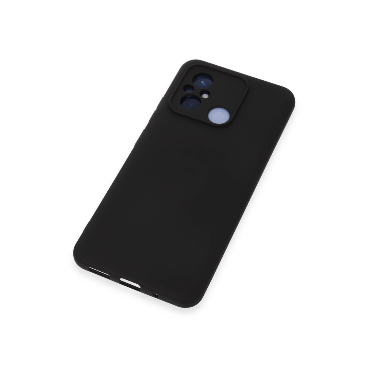 Kamera kesimli ve flaşlı siyah telefon kılıfı.