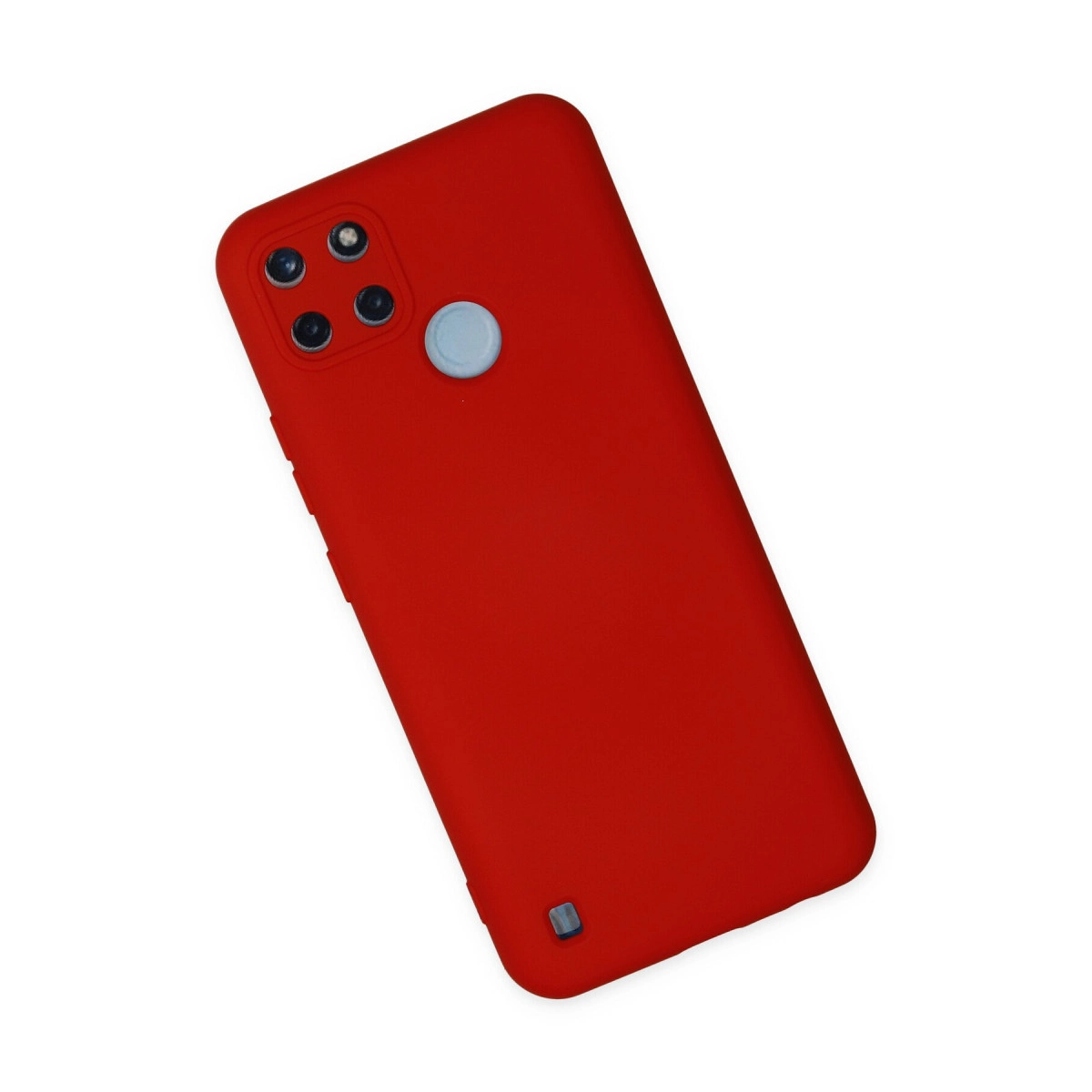 Dört kameralı ve parmak izi sensörlü kırmızı akıllı telefon.