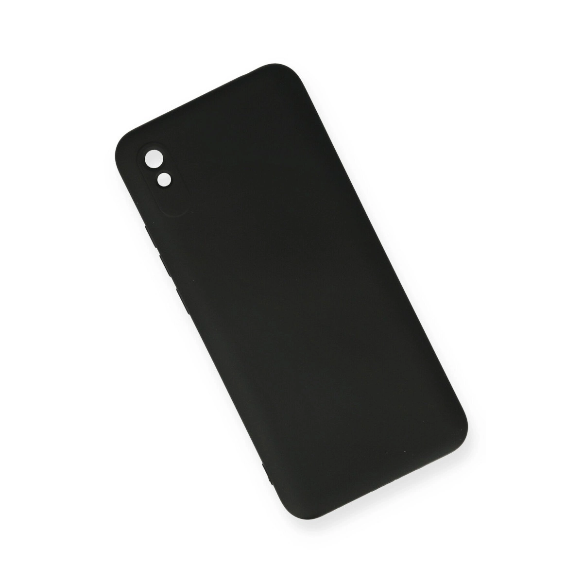 Sol üstte iki kamera deliği olan siyah telefon kılıfı.