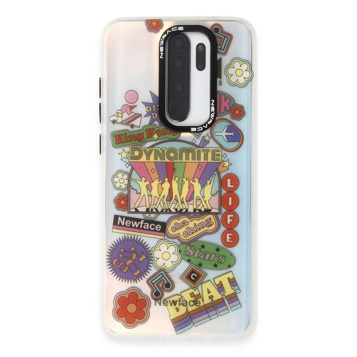 "Dynamite" yazılı ve dans eden silüetli telefon kılıfı.