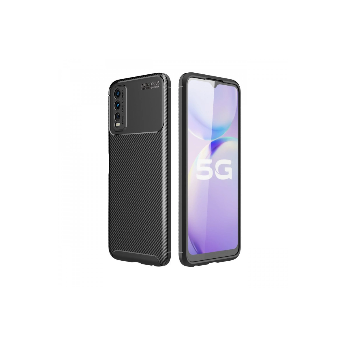 NEWFACE Vivo Y11S Uyumlu  Auto Focus Karbon Kapak Telefon Kılıfı Siyah