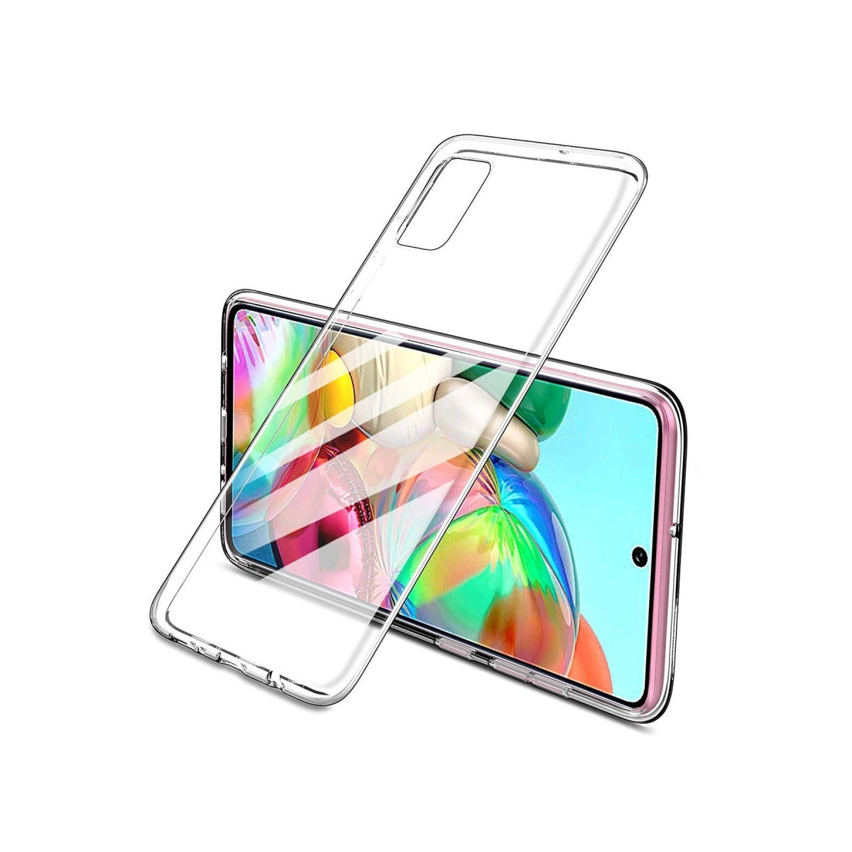 Renkli ekranlı akıllı telefon üzerinde şeffaf kılıf.