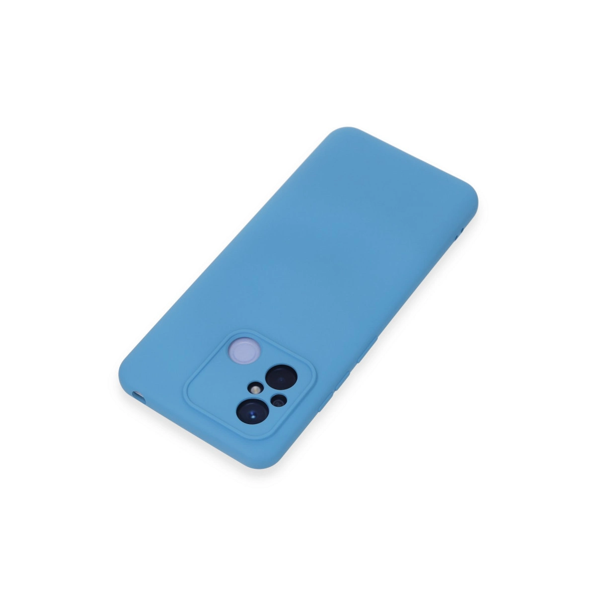 Beyaz zeminde kamera modüllü mavi telefon kılıfı.