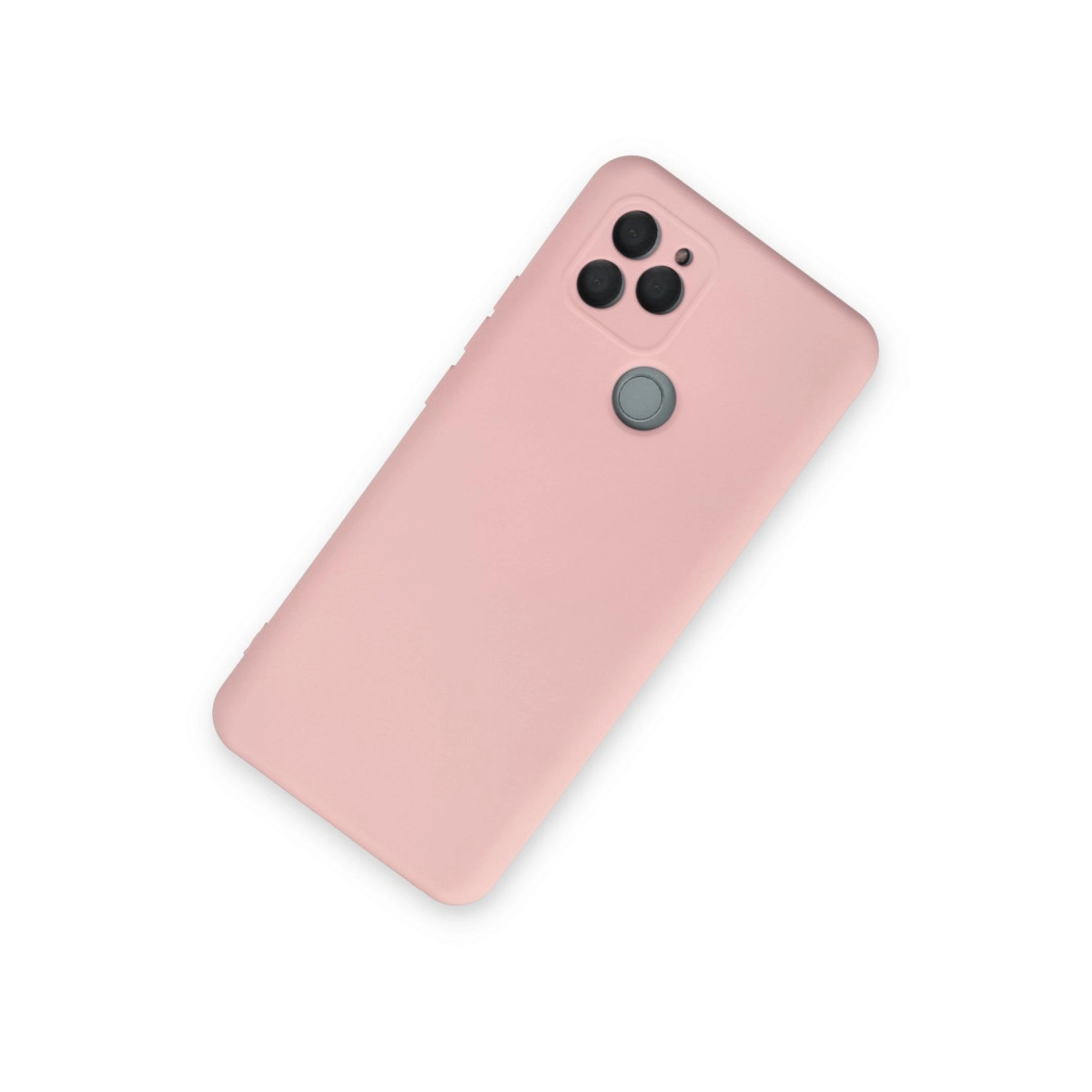 Kamera kesimli ve parmak izi sensörlü pembe telefon kılıfı.