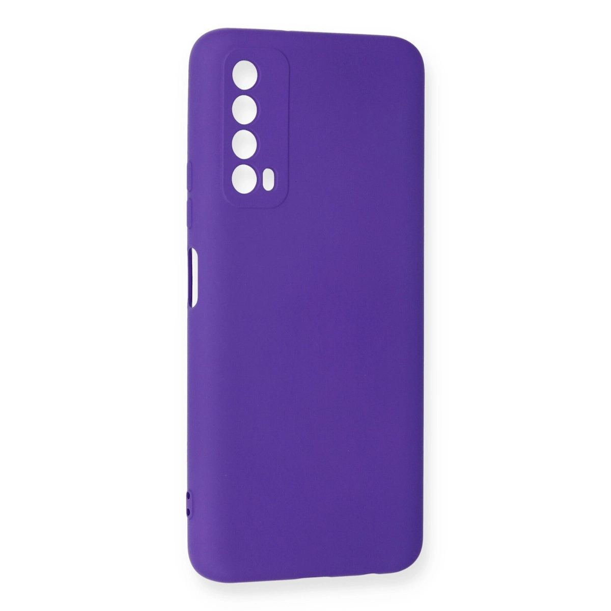 Kamera ve düğmeler için kesiklere sahip mor telefon kılıfı.