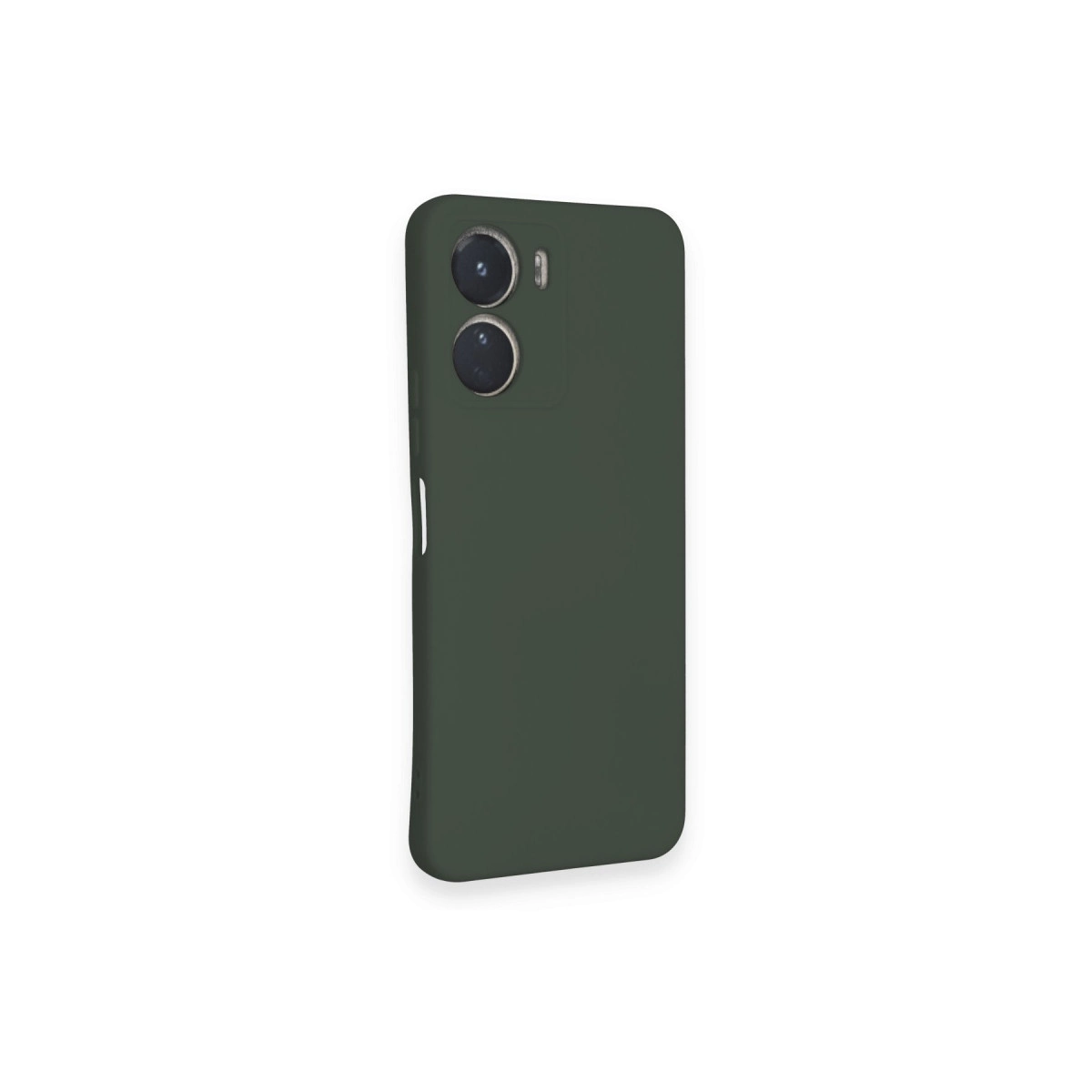 İki kameralı koyu yeşil telefon kılıfı, beyazda izole edilmiş.