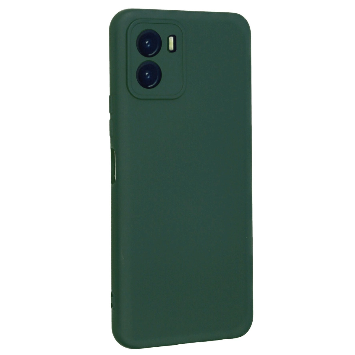 İki kamera lensli ve flaşlı koyu yeşil telefon kılıfı.