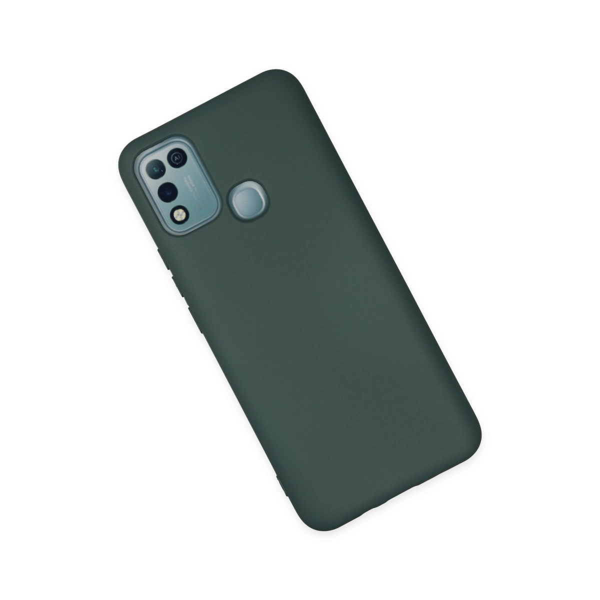 Kamera lensi ve parmak izi sensörlü koyu yeşil akıllı telefon.