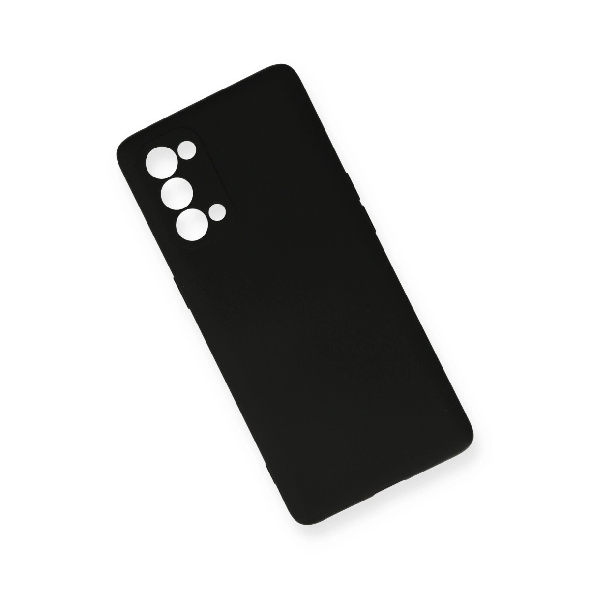 Dört kamera ve flaş için kesikleri olan siyah telefon kılıfı.