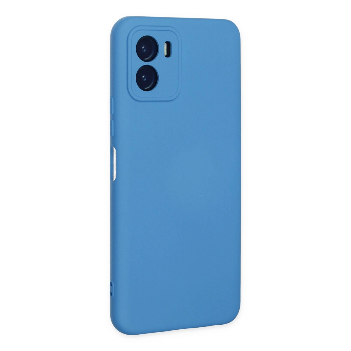 İki kamera lensi ve flaşlı mavi telefon kılıfı.