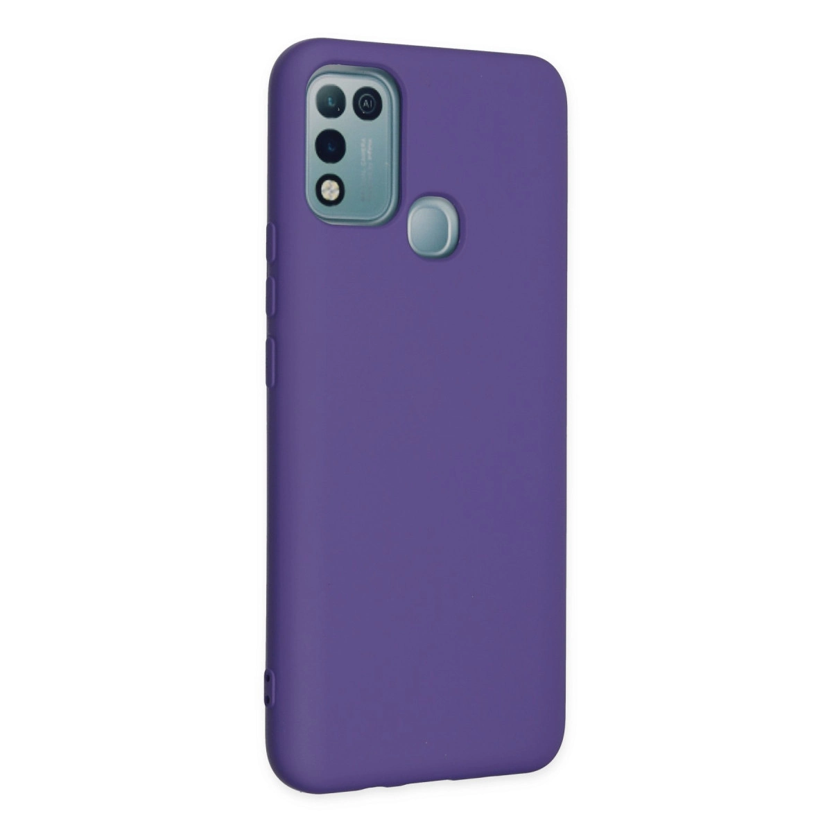 Kamera kesimi ve parmak izi sensörü olan mor telefon kılıfı.